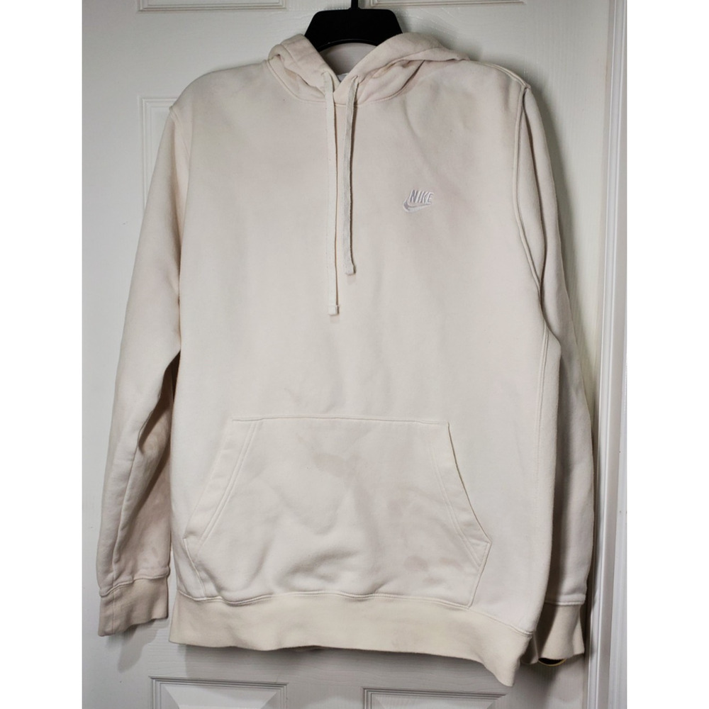 Nike Men’s L Pullover Hoodie Cream Off‑White Fleece Lined – Stains/Discoloration